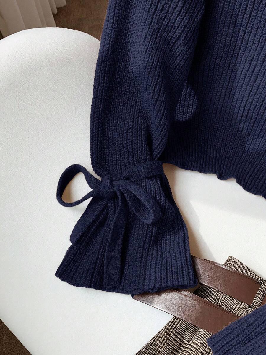 GRANATOWY DZIANINOWY SWETER 