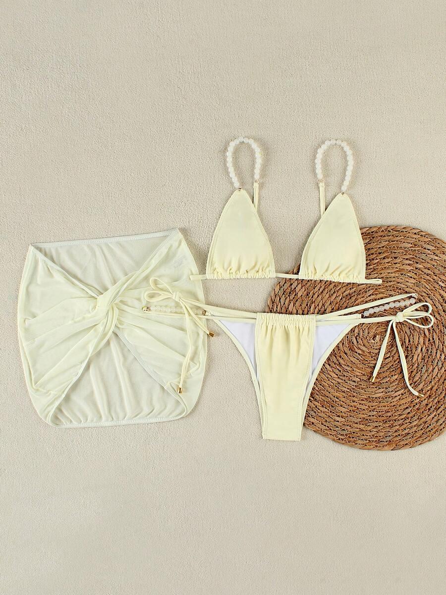 trzyczęściowy komplet bikini pareo