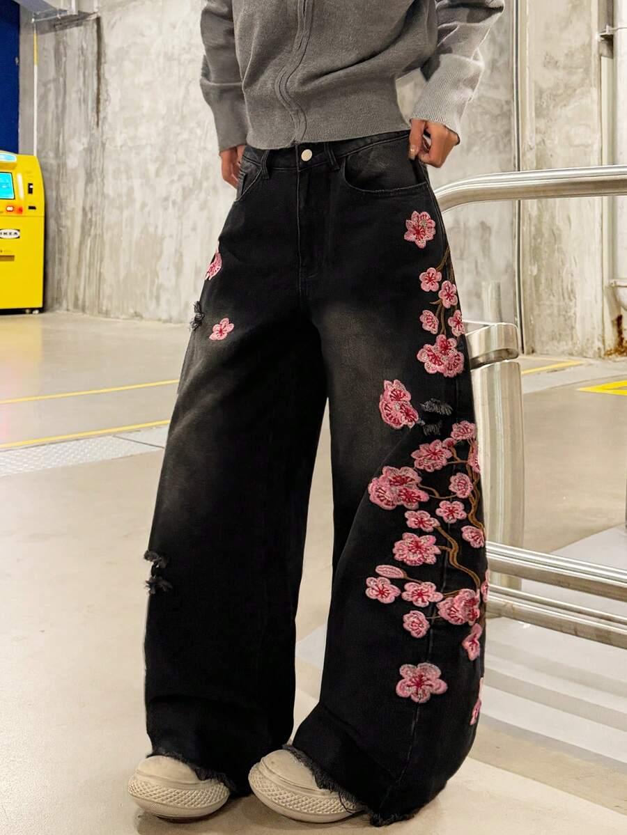 CZARNE SPODNIE JEANS HAFT