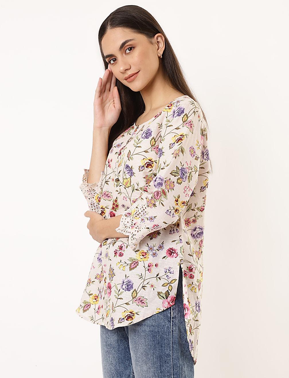ASYMETRYCZNA BLUZKA KWIATY T52-6928K-K4
