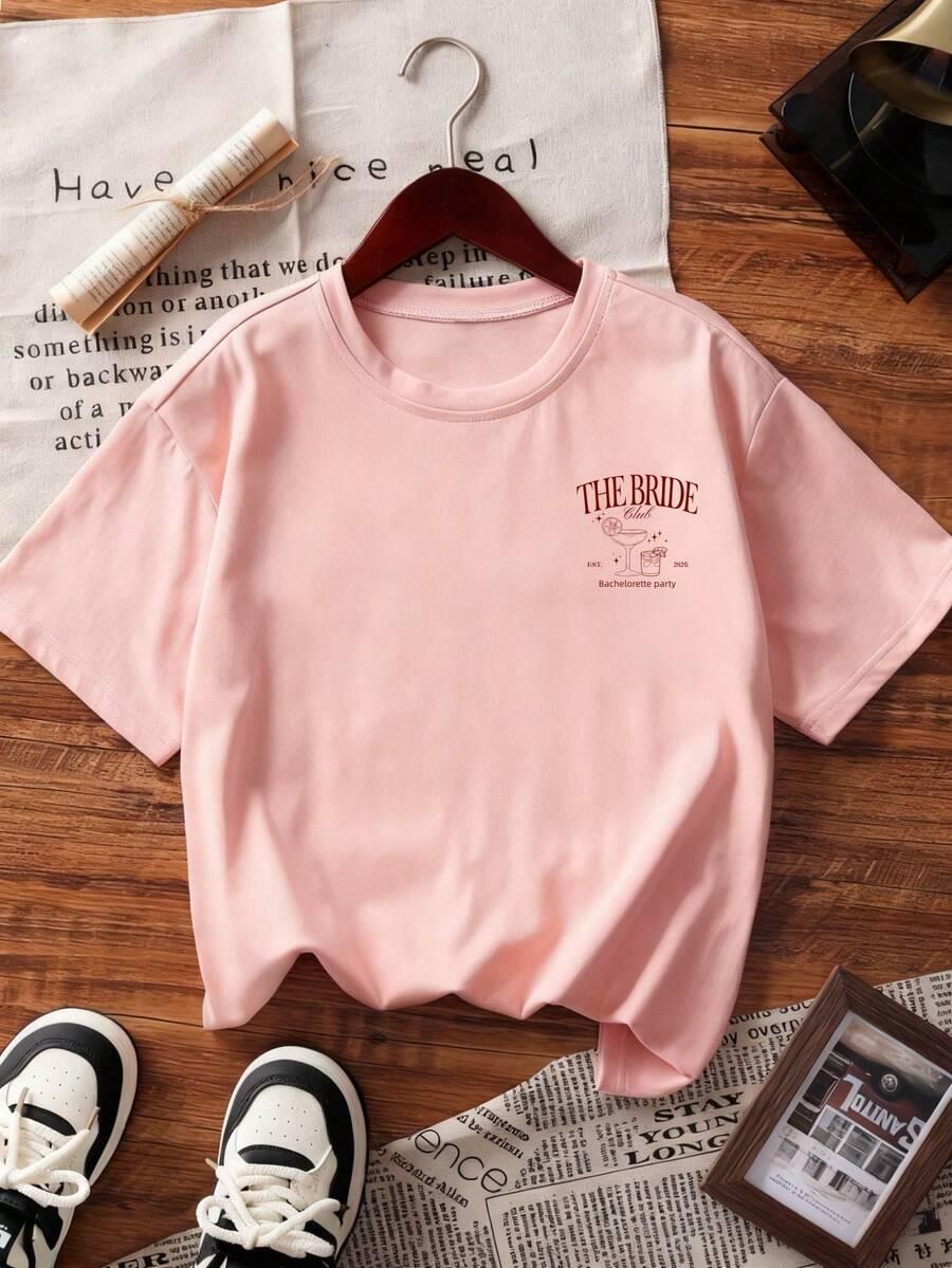 różowy t-shirt okrągły dekolt
