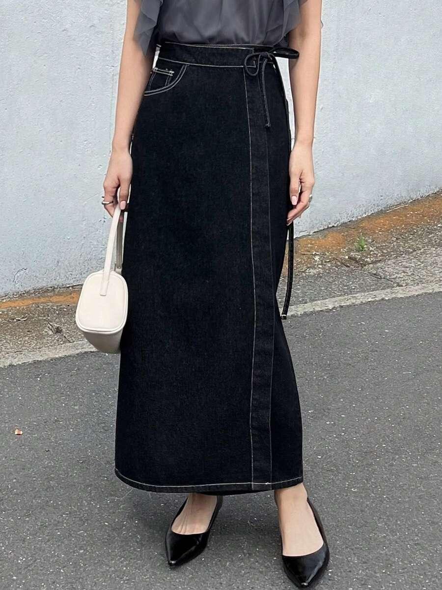 czarna jeansowa spódnica maxi
