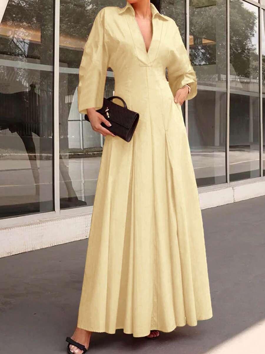 ŻÓŁTA MAXI SUKIENKA v-neck