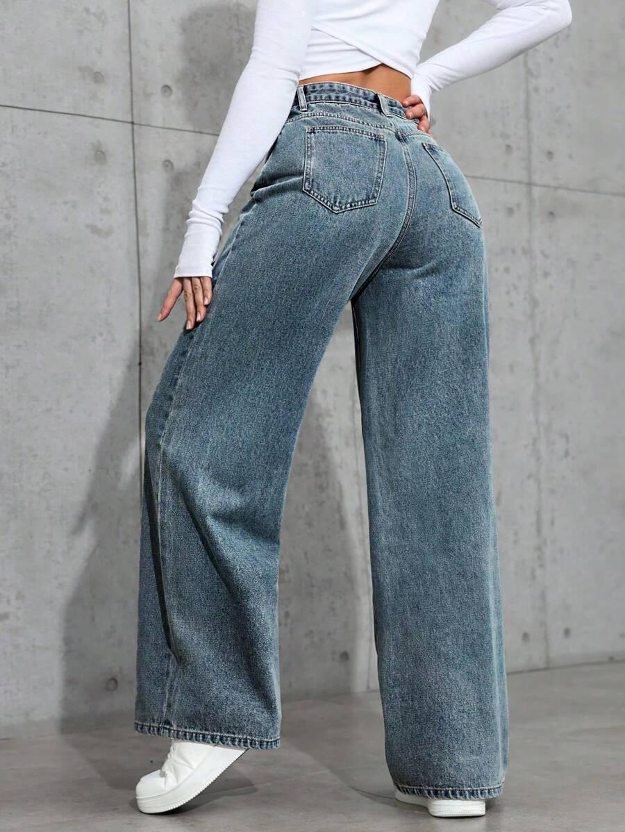 NIEBIESKIE spodnie JEANS PROSTA NOGAWKA 