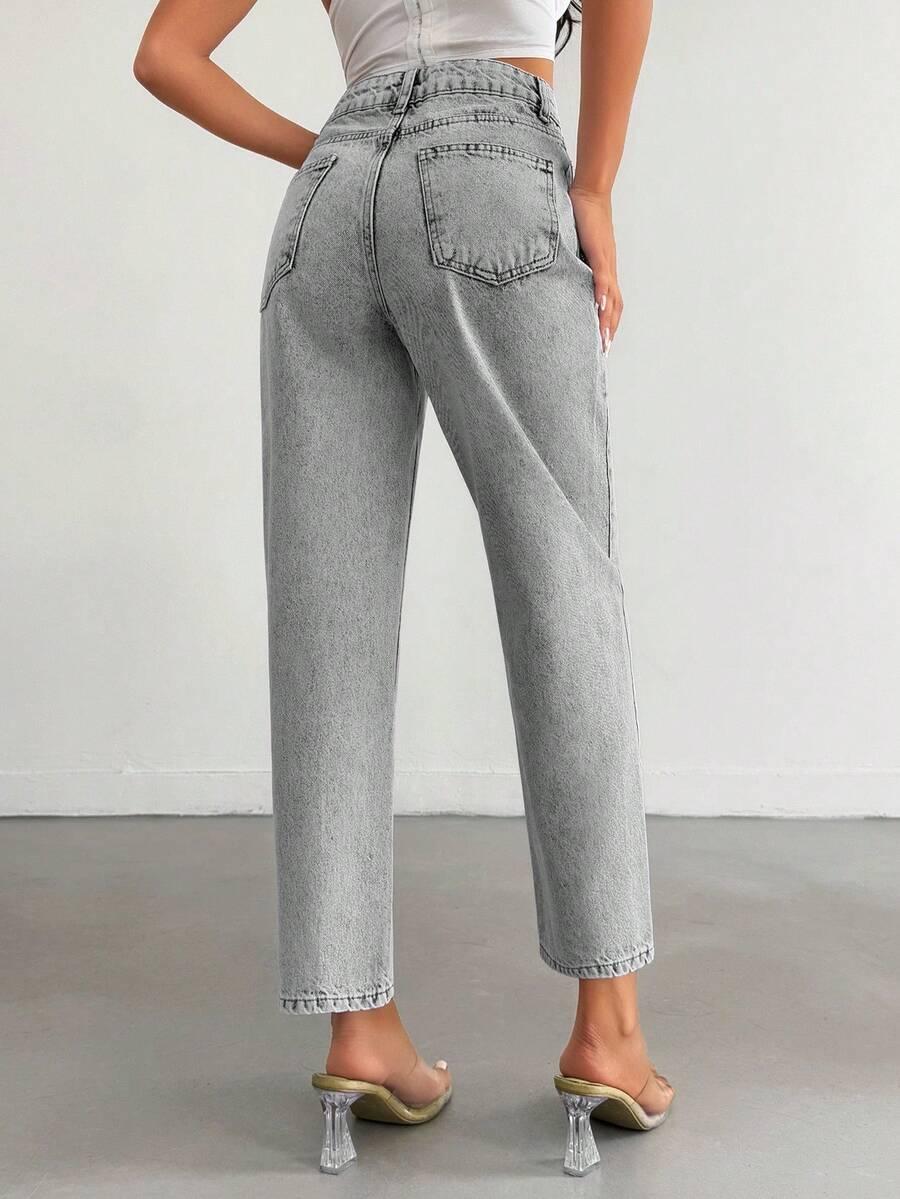 SZARE SPODNIE JEANS ZDOBIENIE