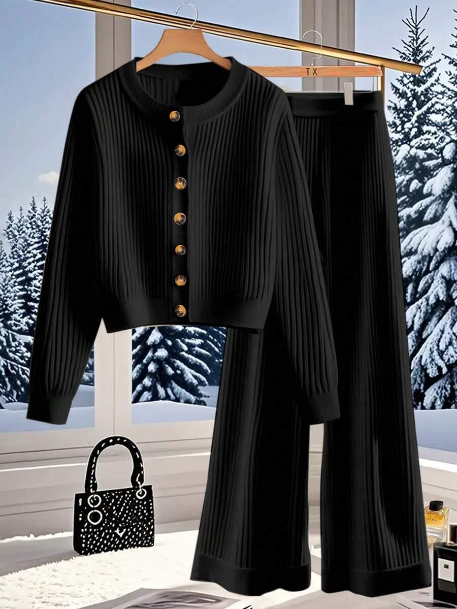 CZARNY KOMPLET SWETER SPODNIE