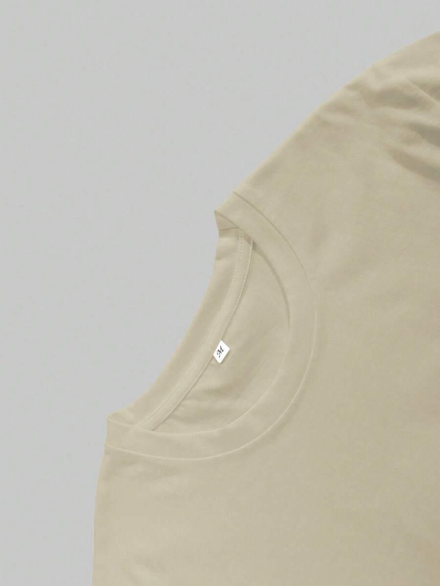 BEŻOWY T-SHIRT NADRUK