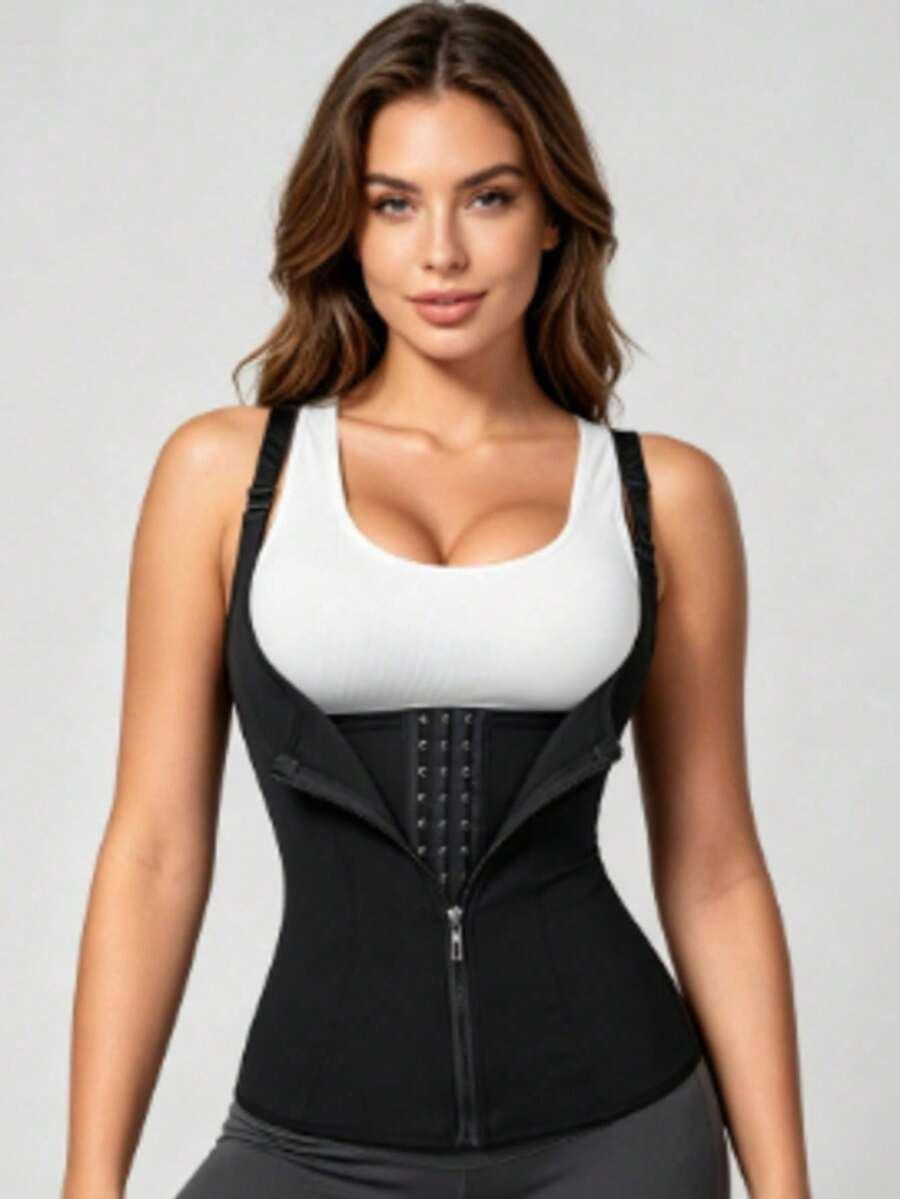 czarny modelujący kompresyjny top haftki zamek