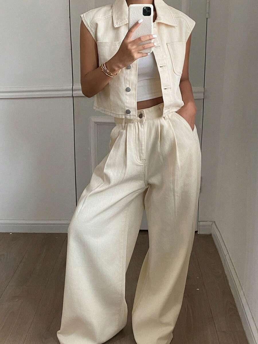 komplet kamizelka spodnie jeans
