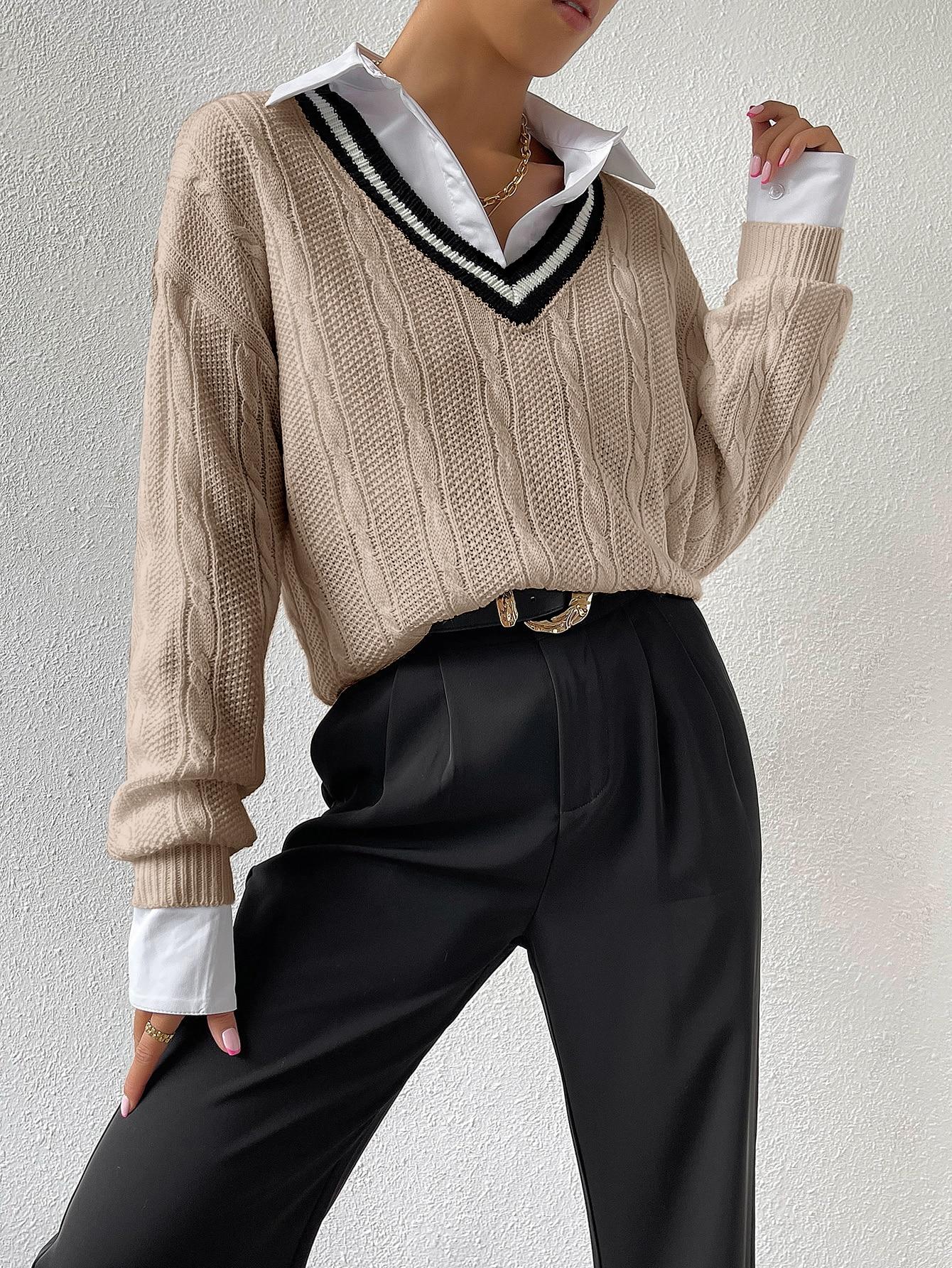 BEŻOWY SWETER DZIANINA