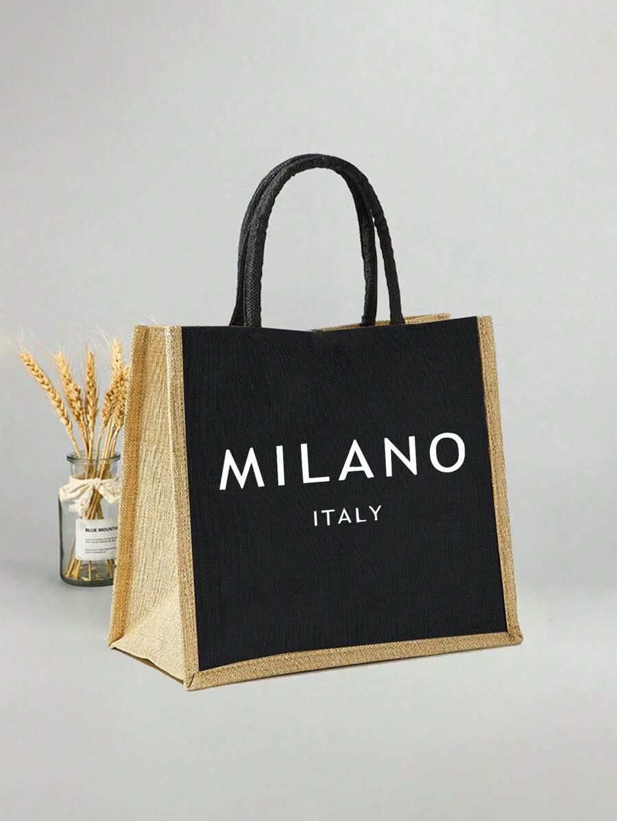 CZARNA TOREBKA SASZETKA NAPISY MILANO