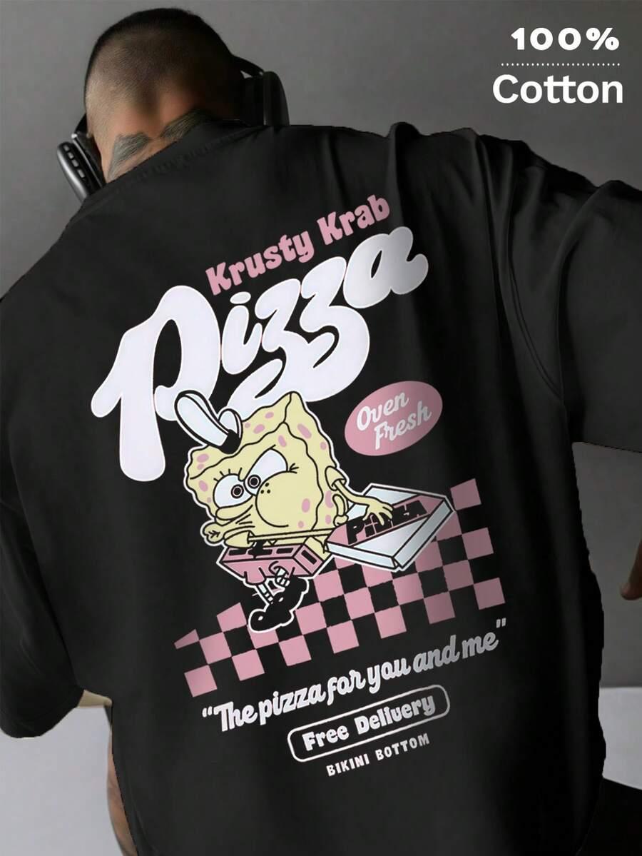 LUŹNY T-SHIRT MĘSKI Z NADRUKIEM