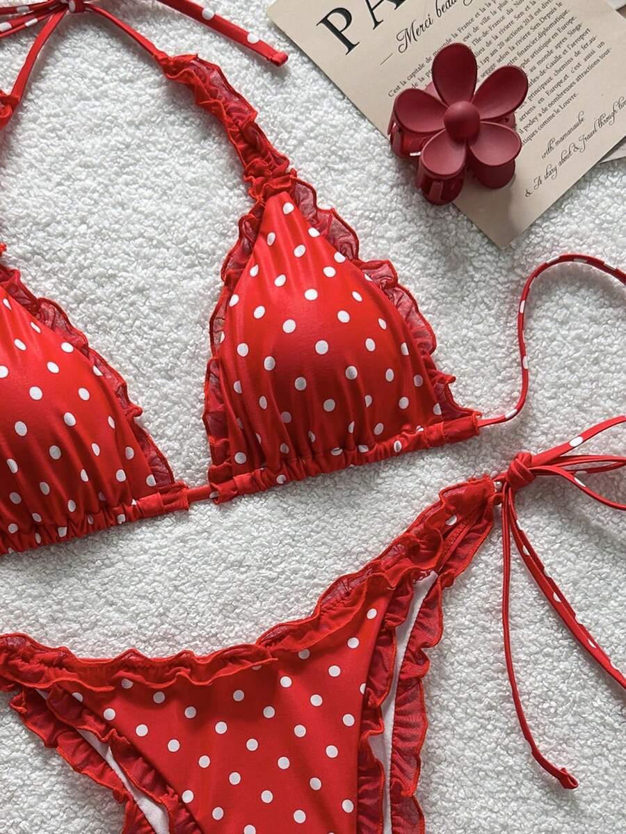 KOMPLET BIKINI WIĄZANY W GROSZKI