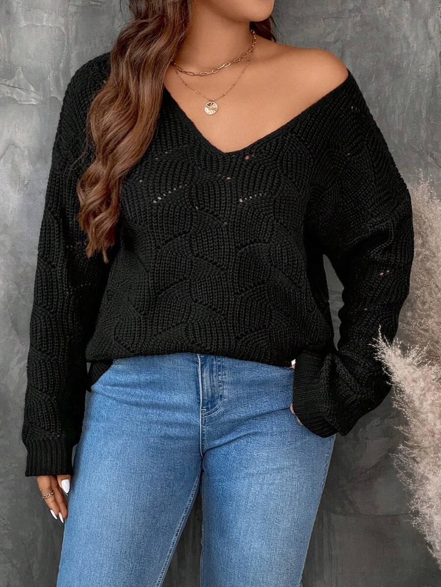 CZARNY SWETER V-NECK