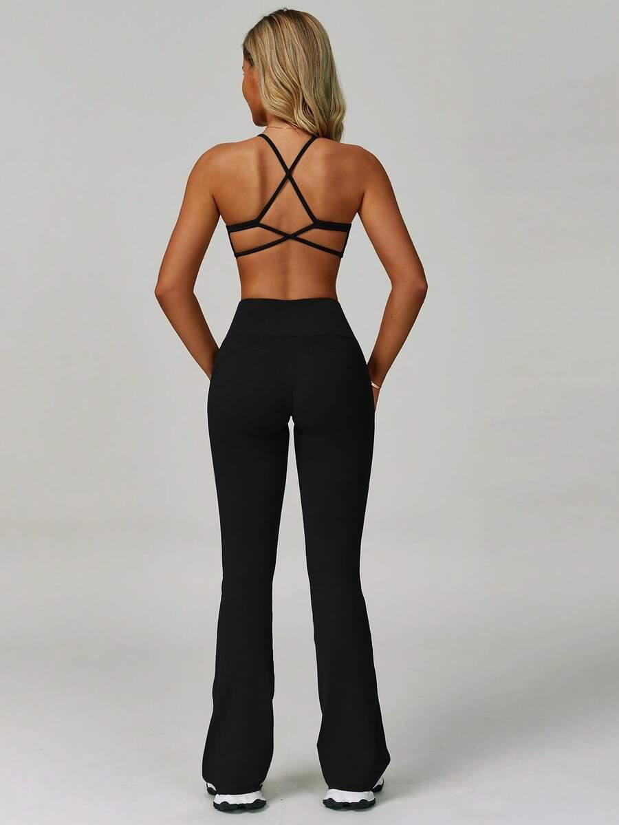 czarny komplet top legginsy