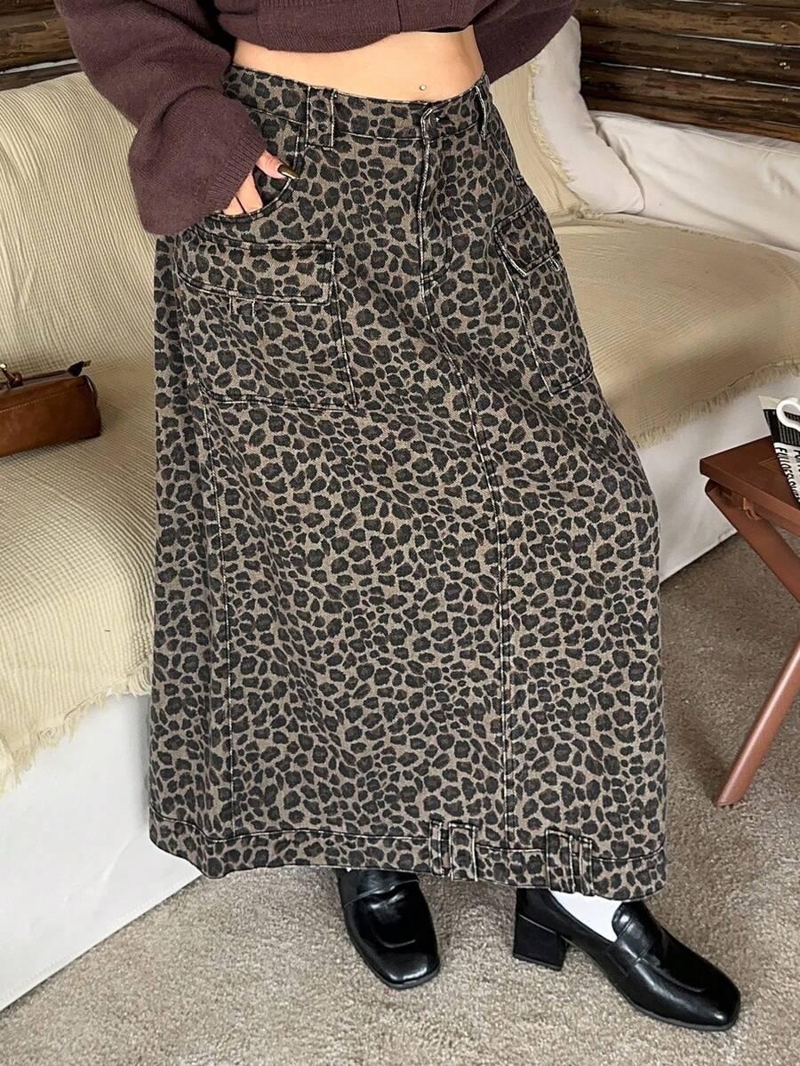 JEANSOWA SPÓDNICA MAXI ZWIERZĘCY WZÓR