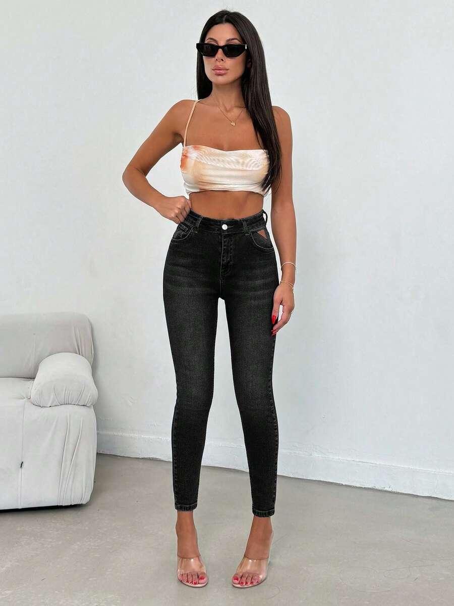 CZARNE SPODNIE JEANS WYSOKI STAN 