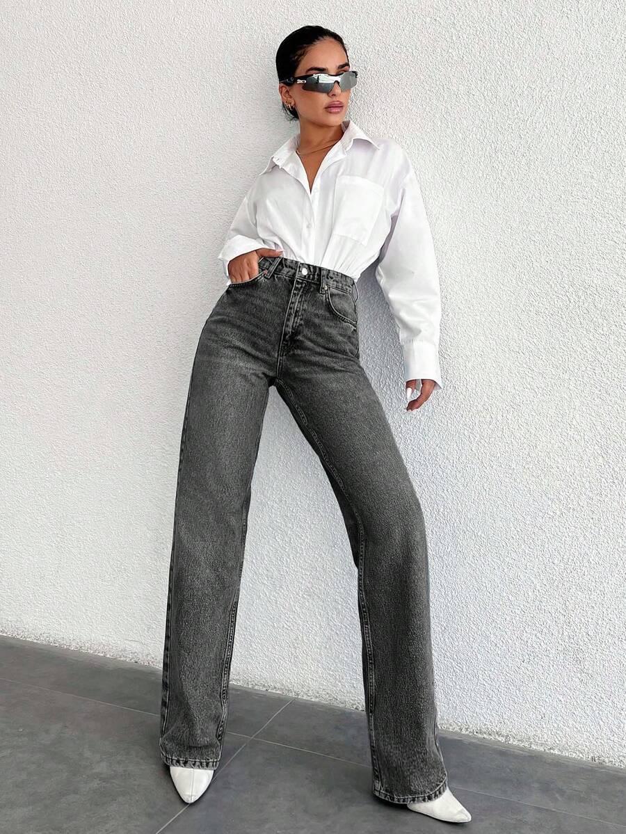 SZARE SPODNIE JEANS