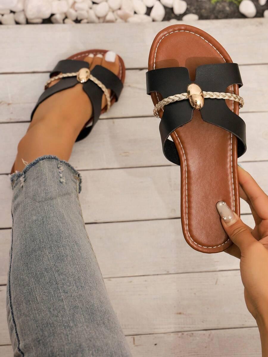 wsuwane klapki casual zdobienie