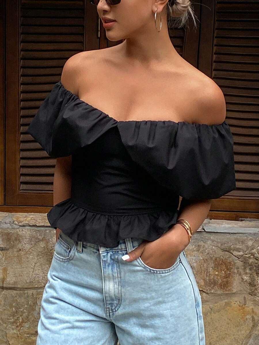 CZARNA BLUZKA FALBANY