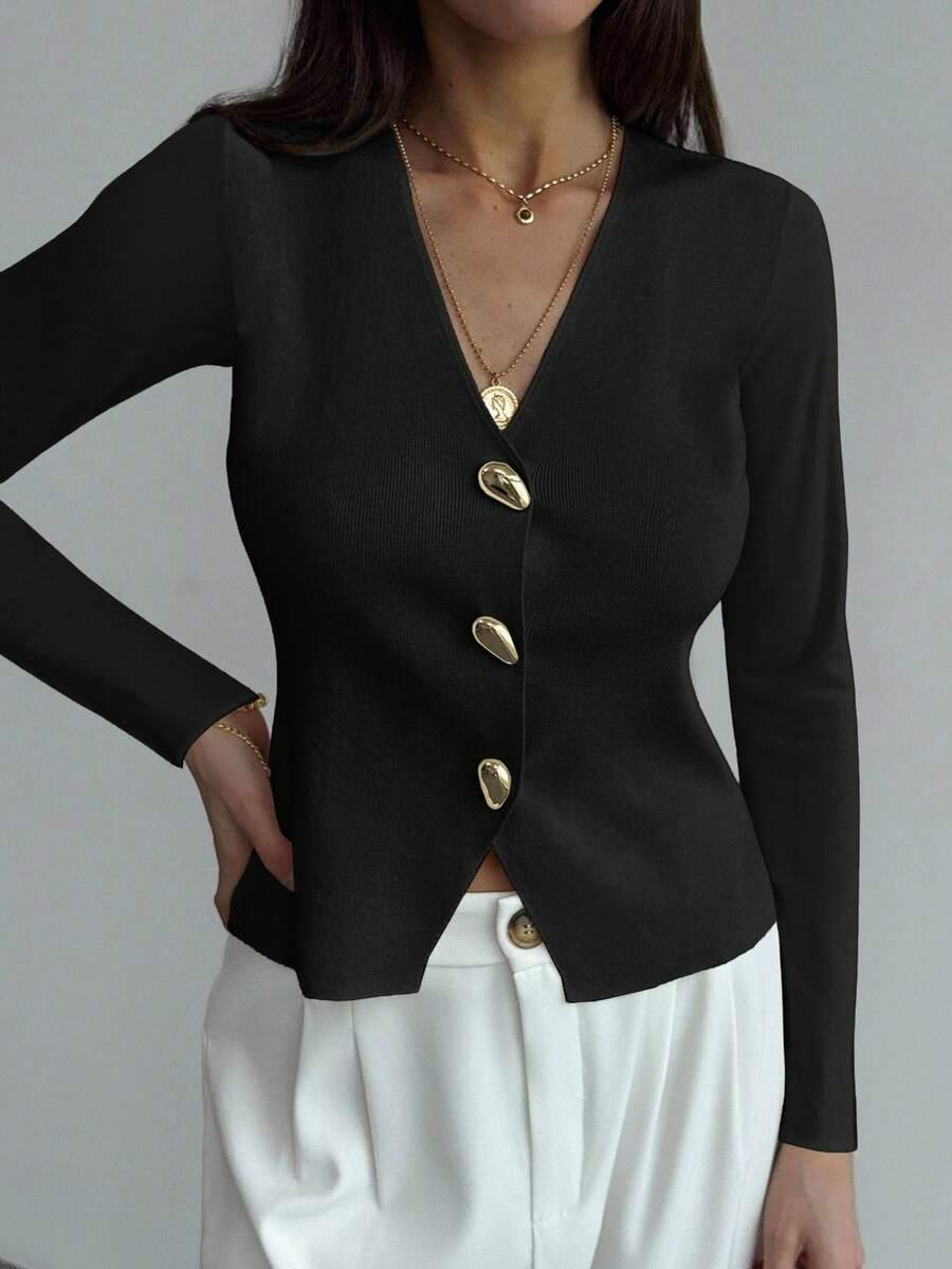 rozpinany sweter długi rękaw v neck