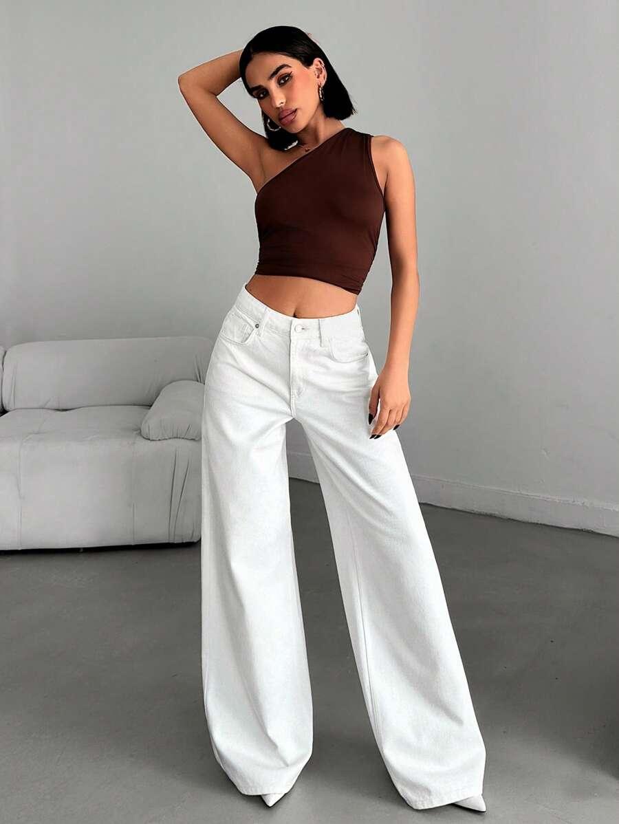 białe spodnie jeans wysoki stan