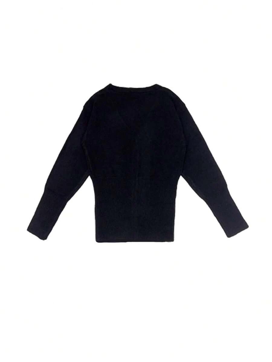 CZARNY DZIANINOWY SWETER