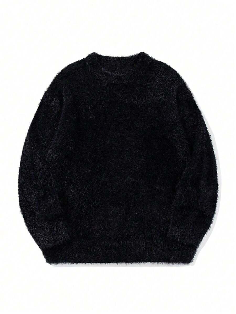 czarny sweter fluffy okrągły dekolt
