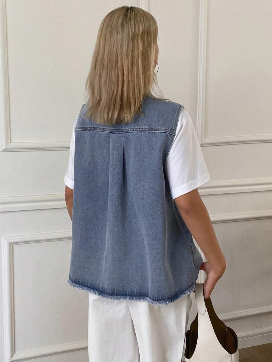 NIEBISKA KAMIZELKA JEANS WIĄZANIE