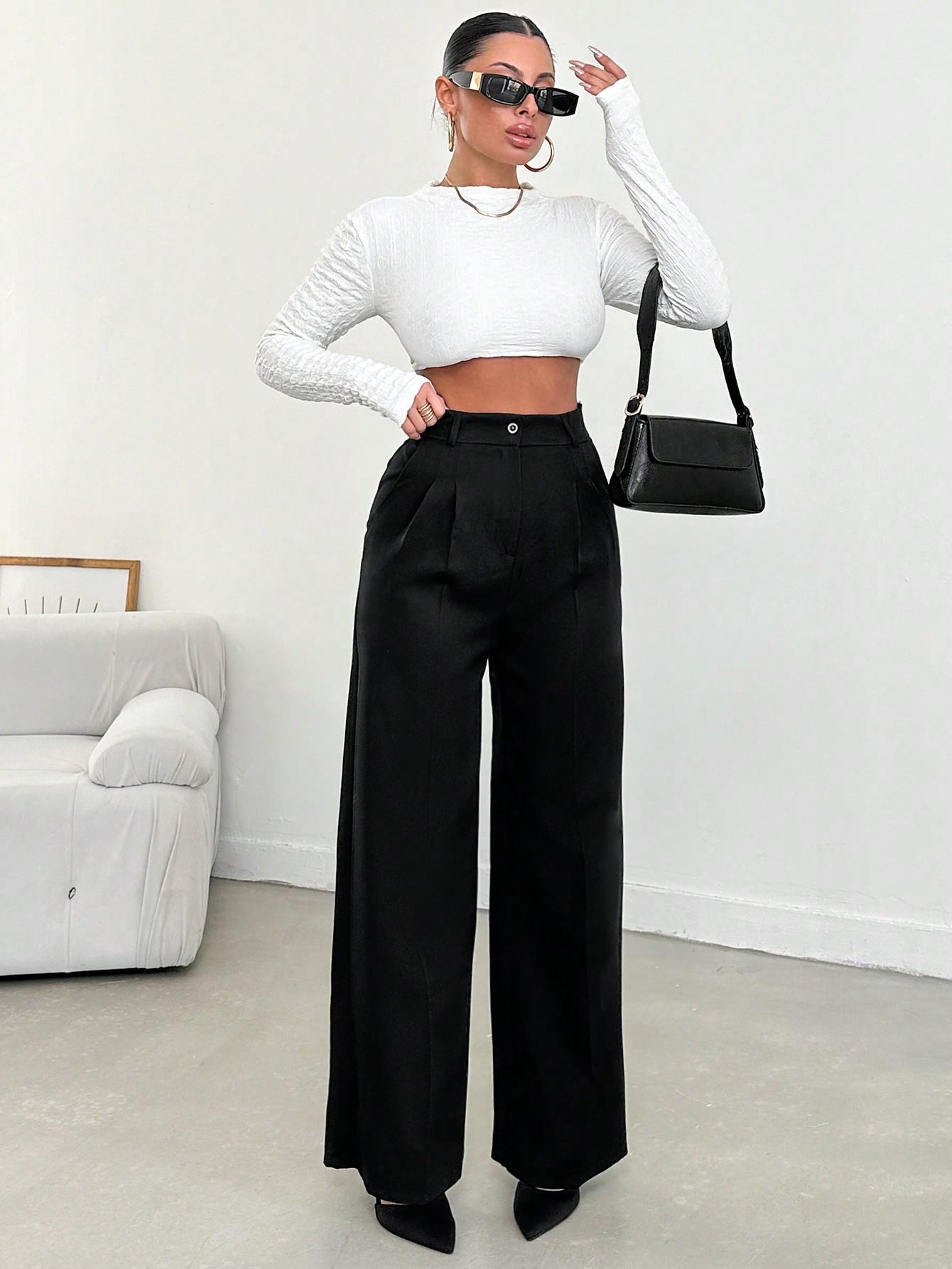 czarne szerokie eleganckie spodnie wysoki stan
