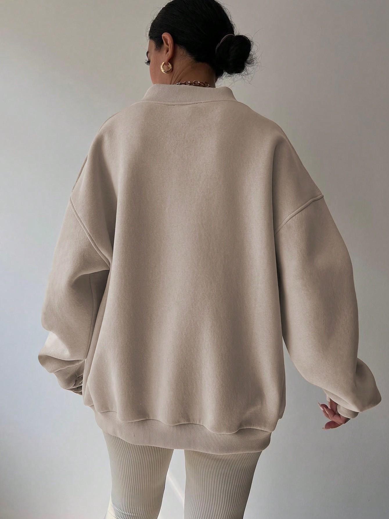 BEŻOWA GŁADKA BLUZA V-NECK