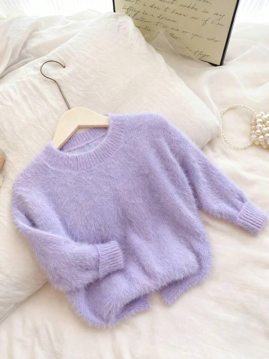 fioletowy sweter okrągły dekolt