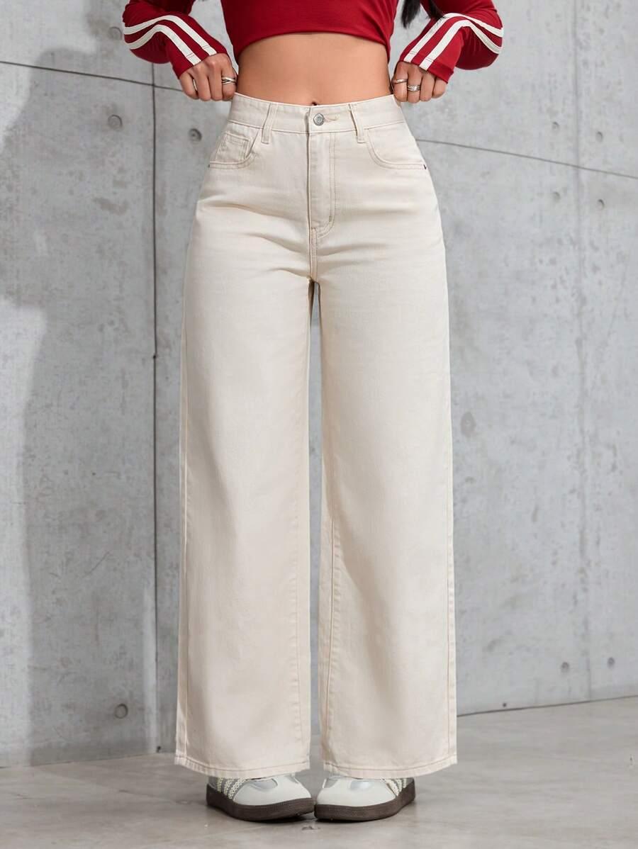 KREMOWE SPODNIE JEANS 