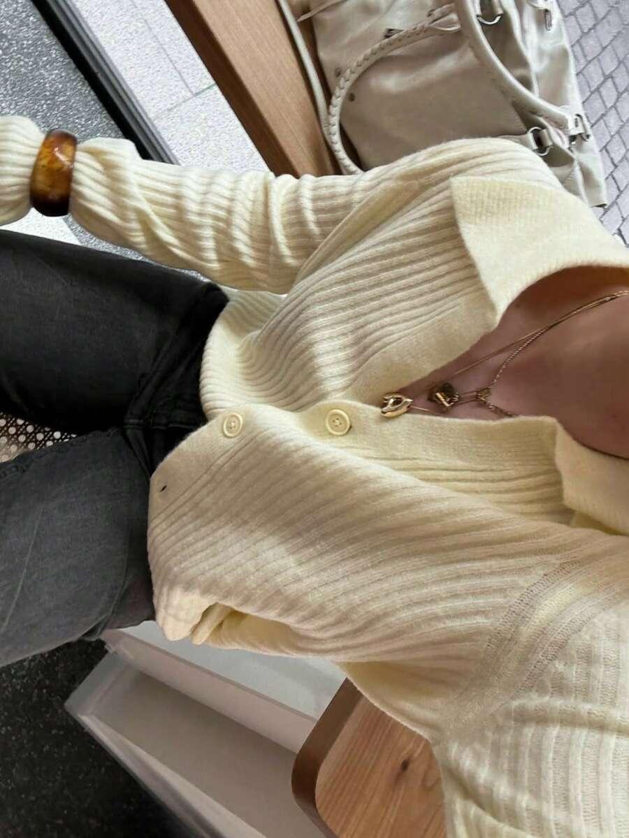 ŻÓŁTY DZIANINOWY SWETER DŁUGI RĘKAW 