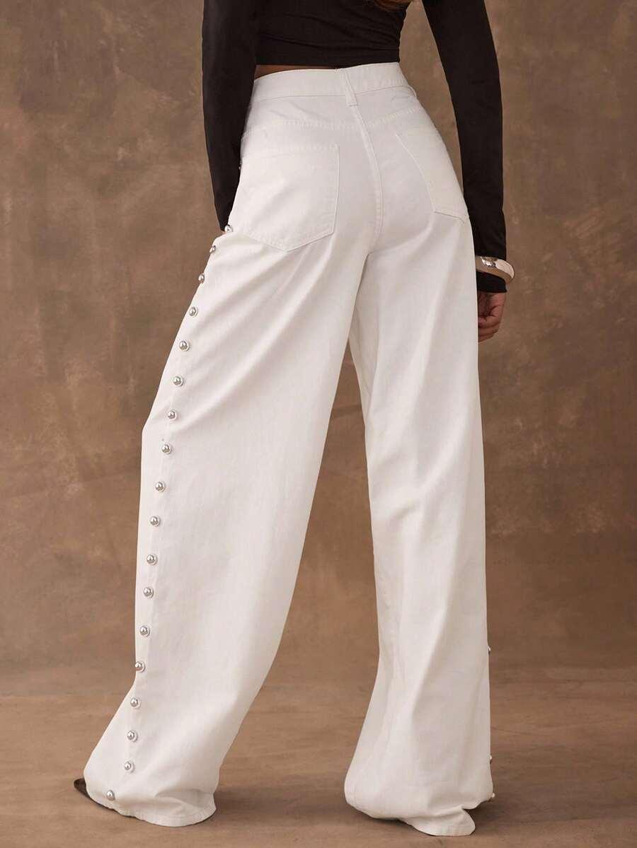 BIAŁE SPODNIE JEANS