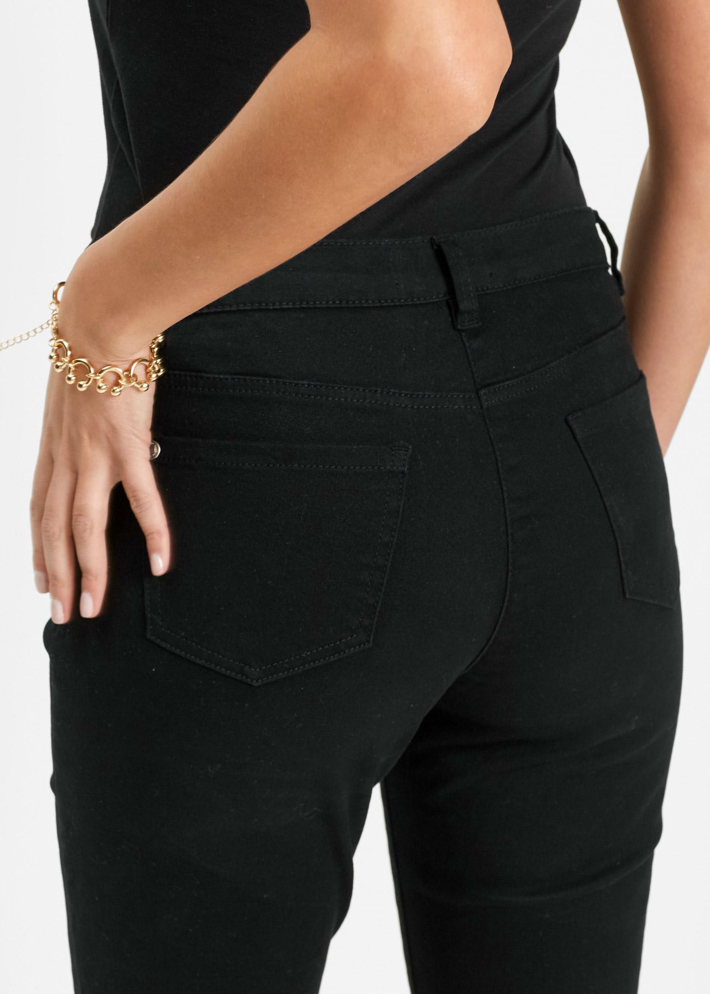 CZARNE SPODNIE JEANS KIESZENIE 7/8 ŚREDNI STAN