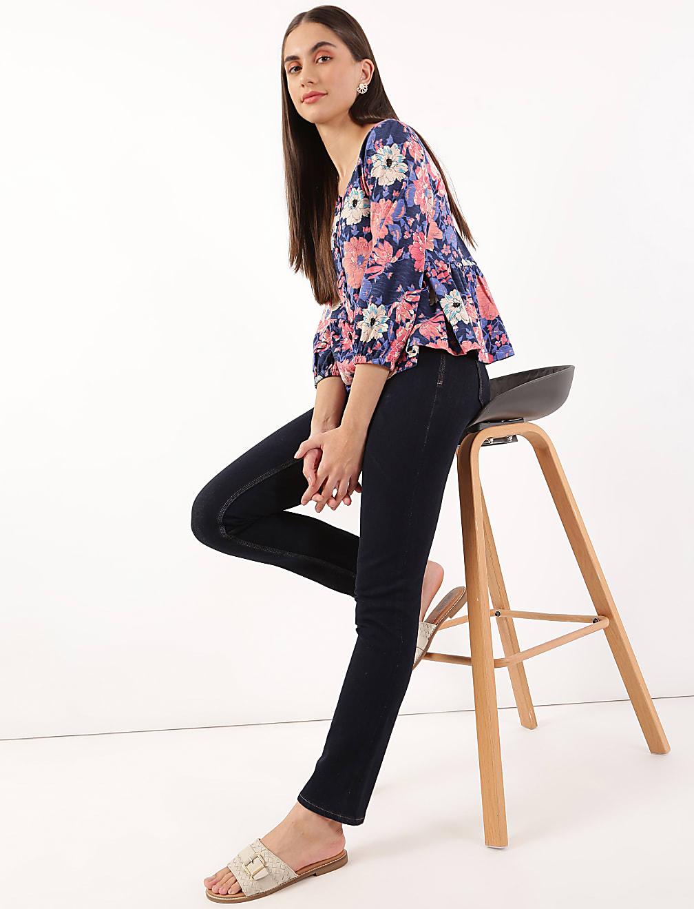 BLUZKA KWIATY FALBANA GUZIKI T41-2469K-E6