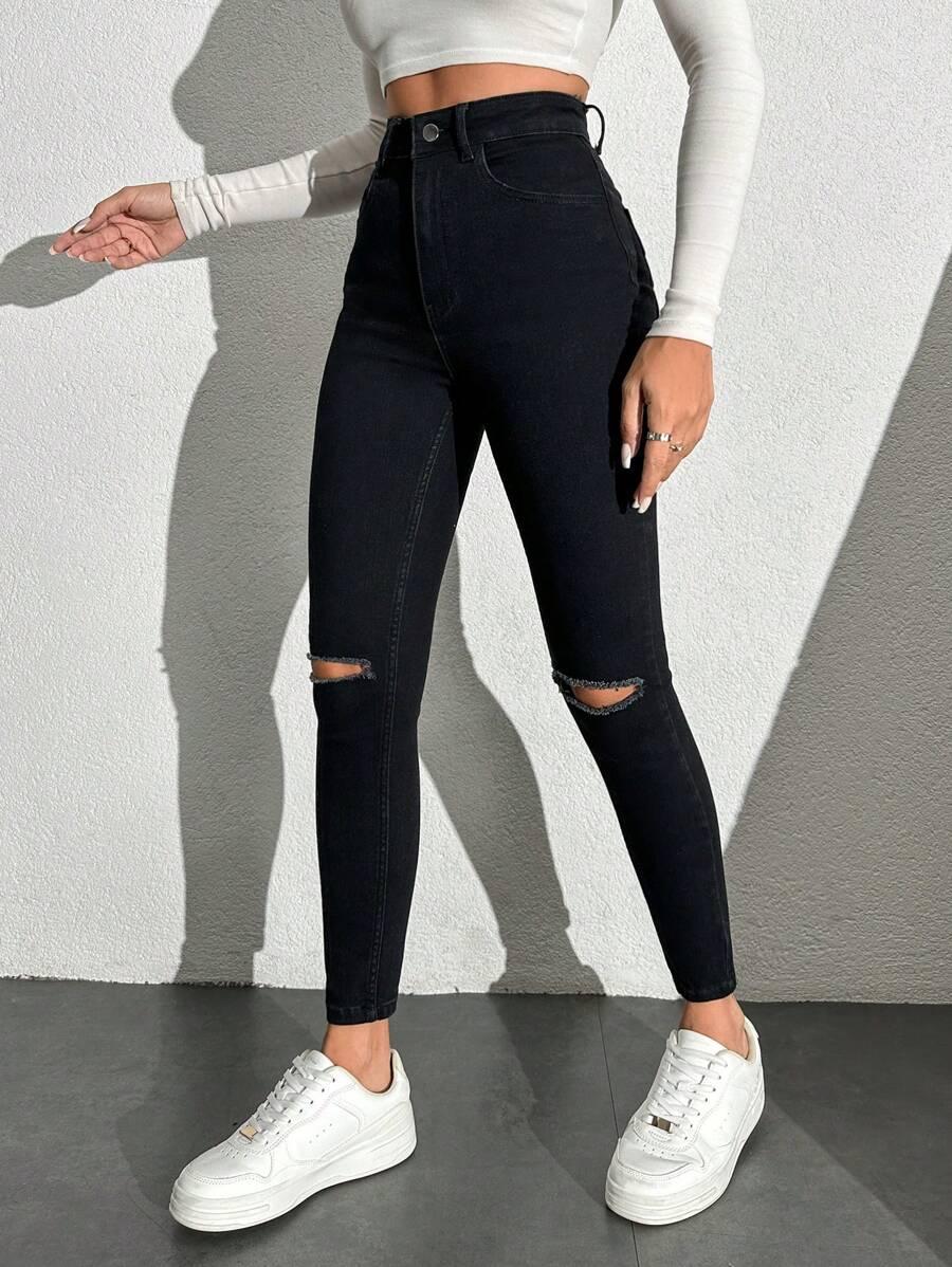 CZARNE SPODNIE JEANS RIPPED