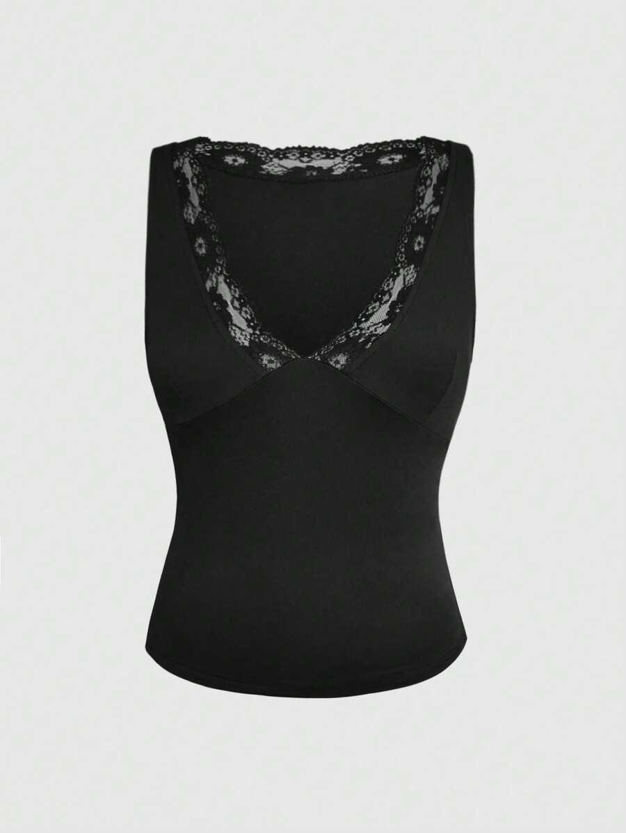 czarny top koronka 