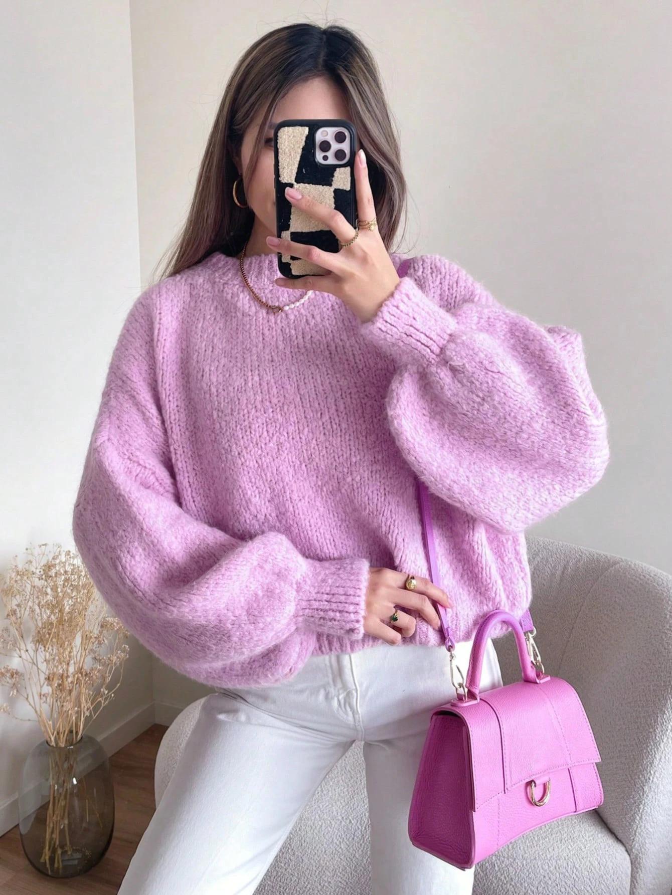 klasyczny luźny różowy sweter