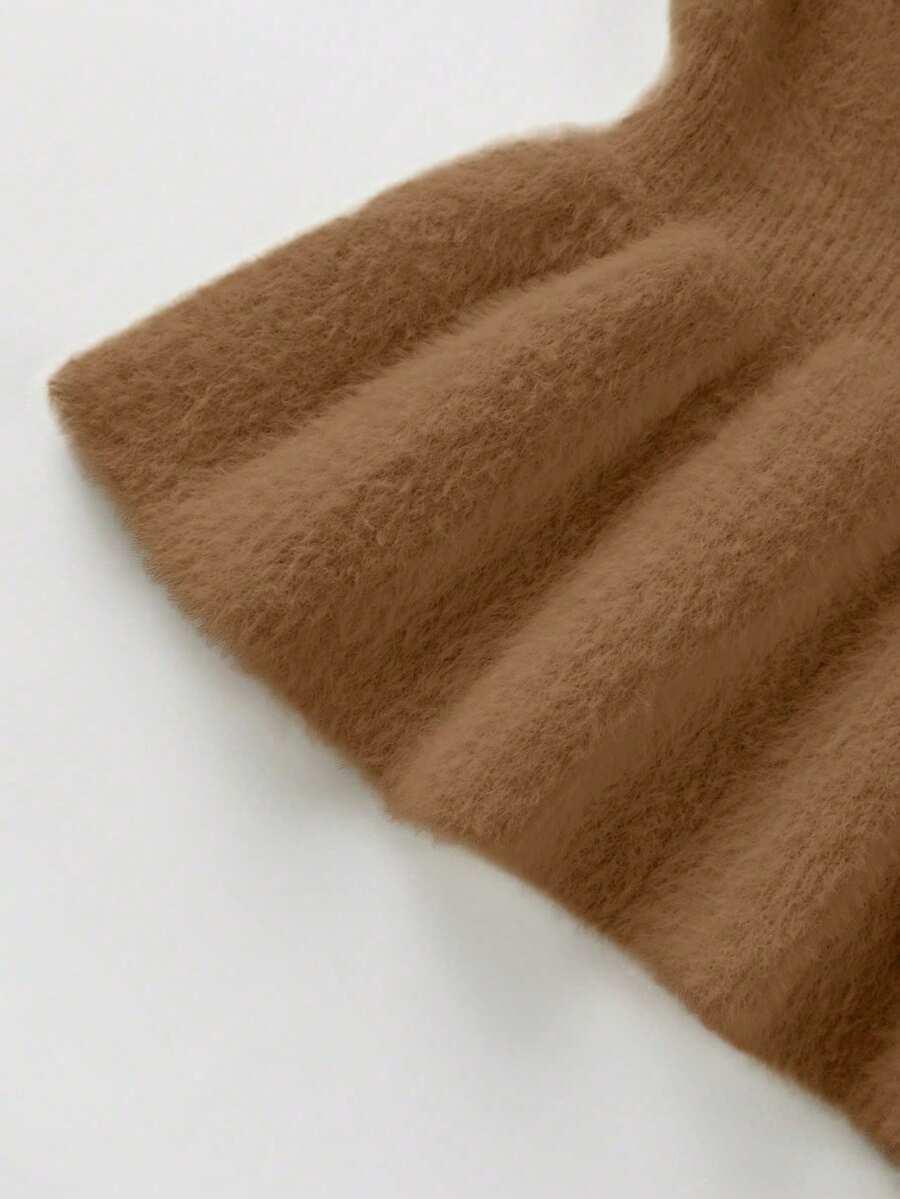 BRĄZOWY SWETER OKRĄGŁY DEKOLT 