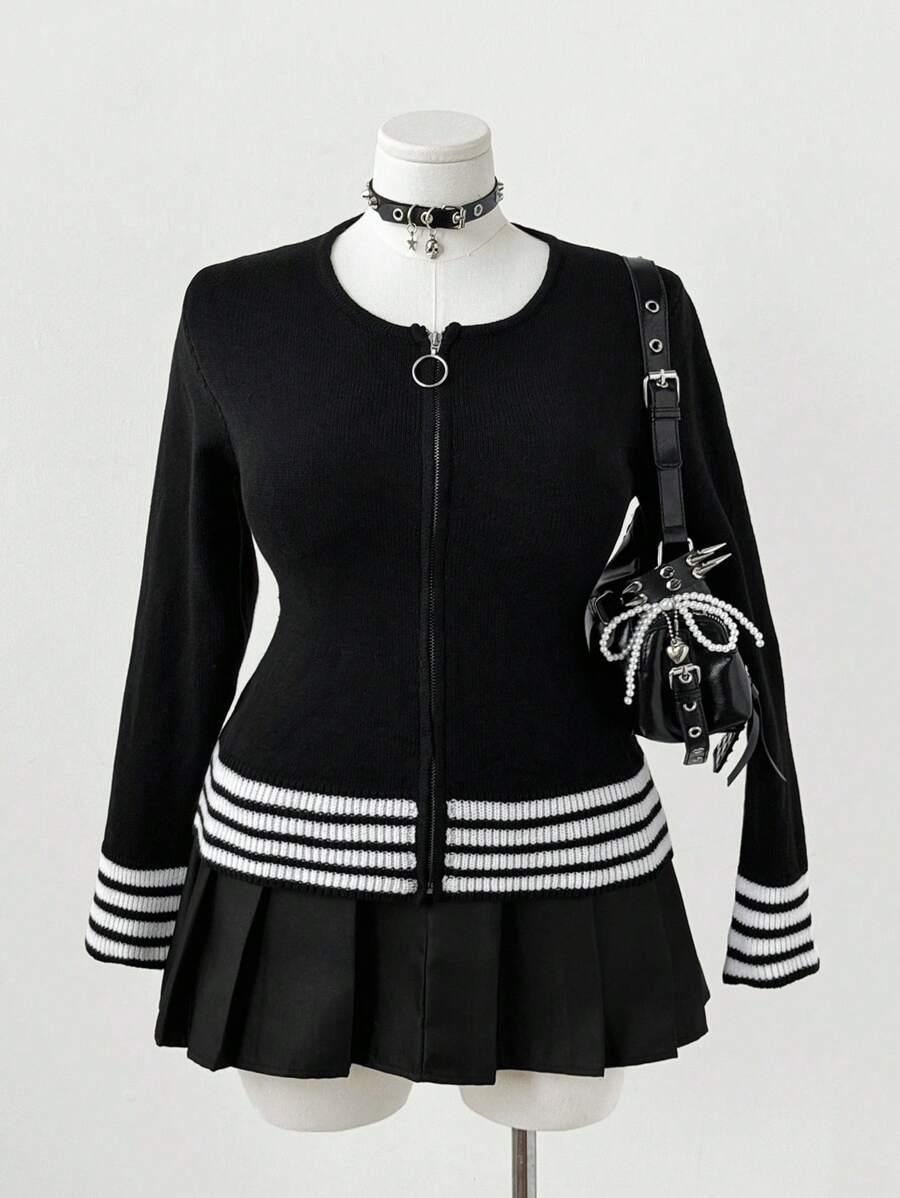 SWETER ROZPINANY Z WZOREM W PASKI