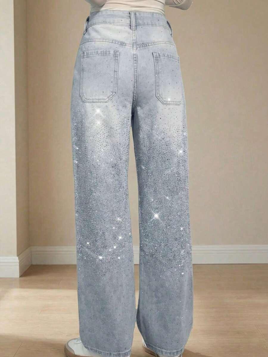 spodnie jeans zdobienie połysk