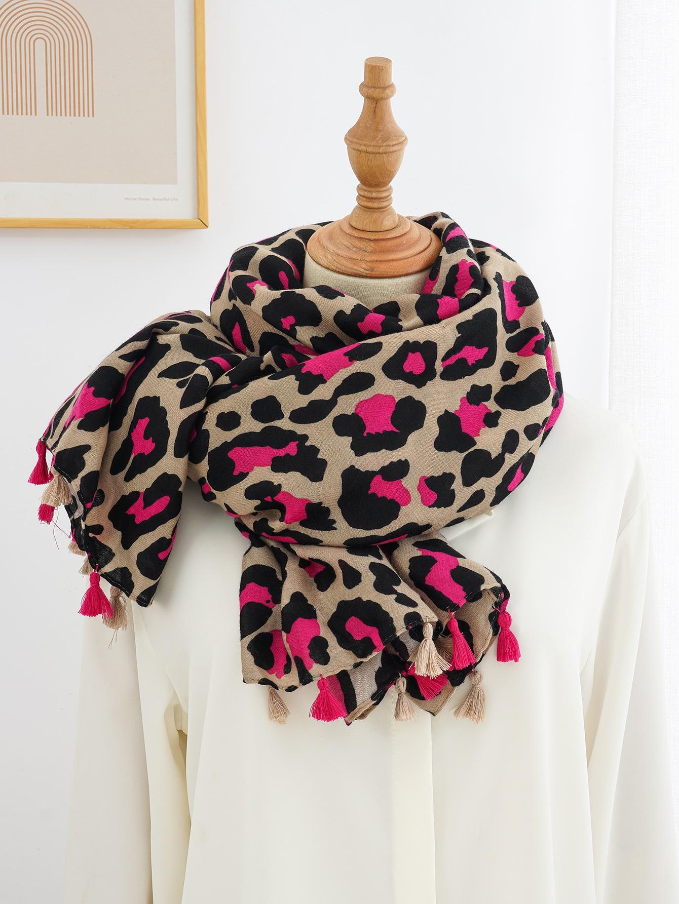szal animal print frędzle