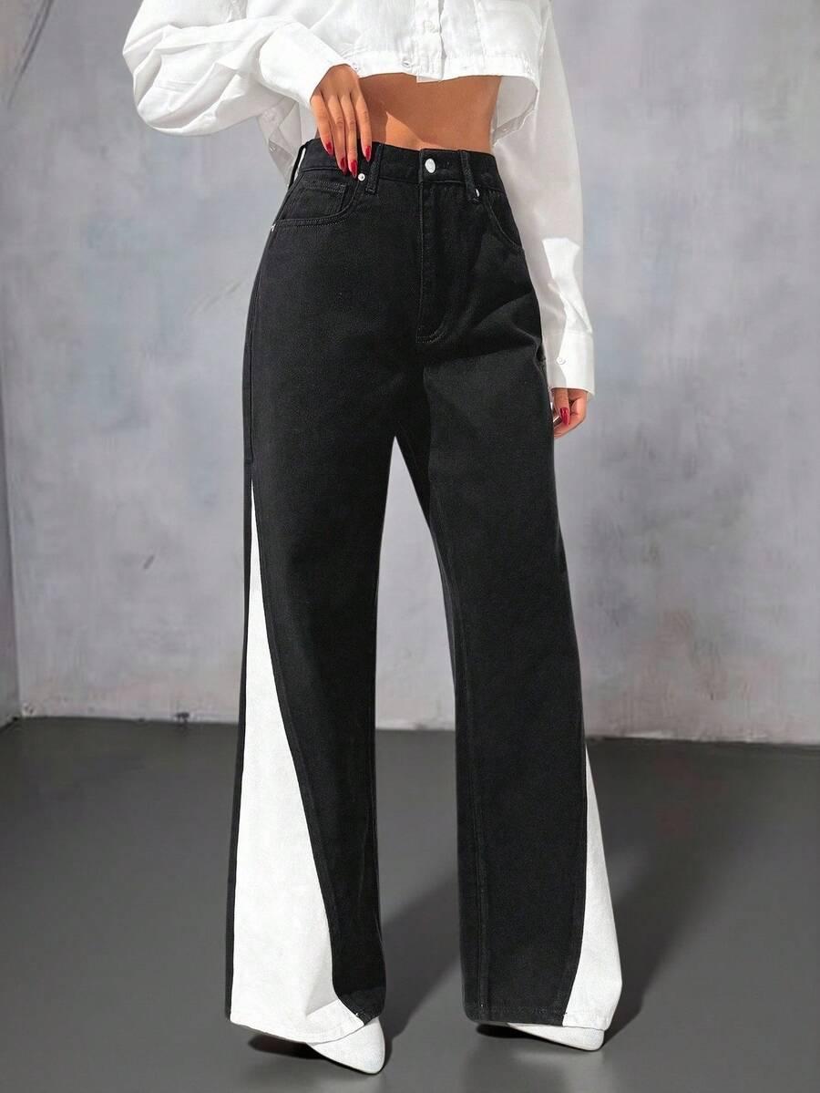CZARNE SPODNIE JEANS KONTRAST