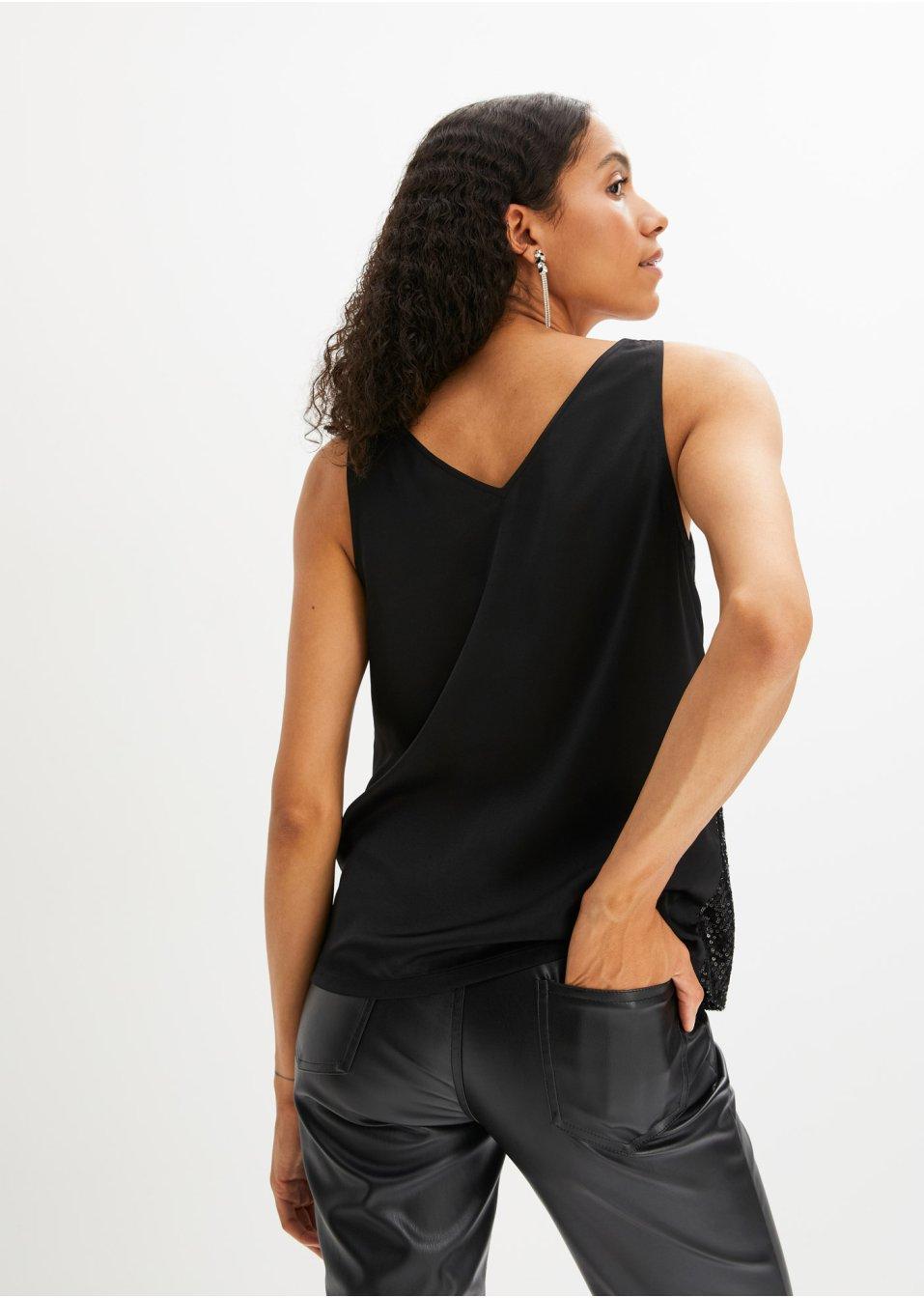 czarny top v neck cekiny