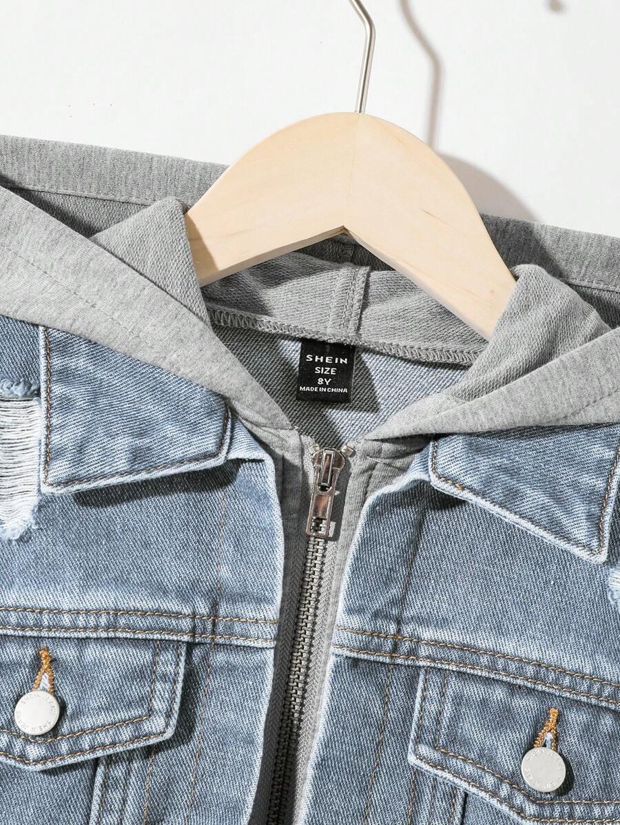 KURTKA Z KAPTUREM JEANS ŁĄCZENIE