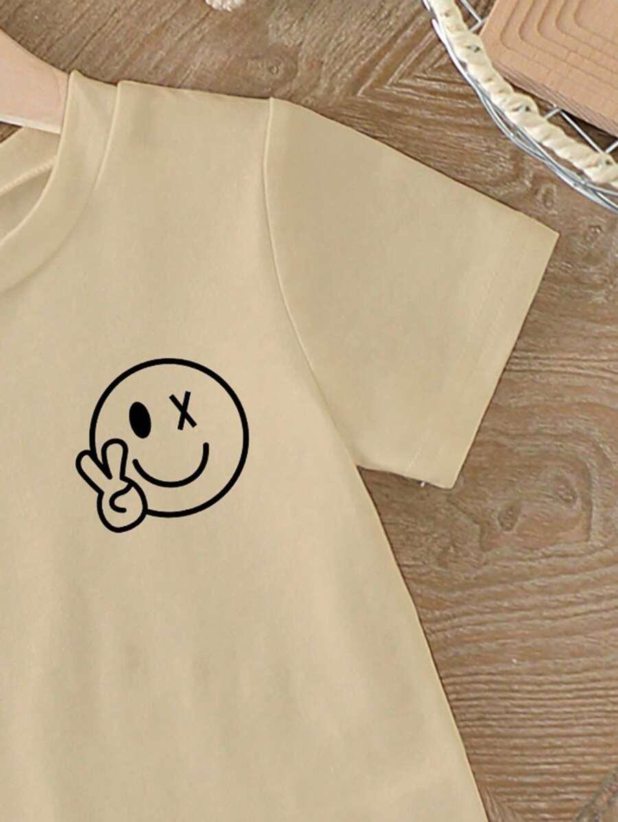 beżowy t-shirt okrągły dekolt