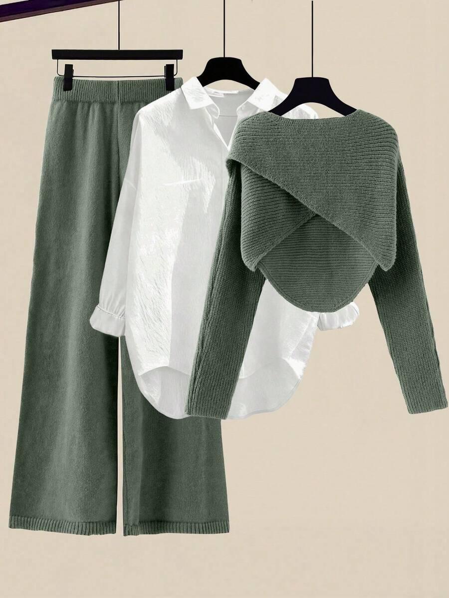 SWETER SPODNIE KOMPLET DZIANINOWY