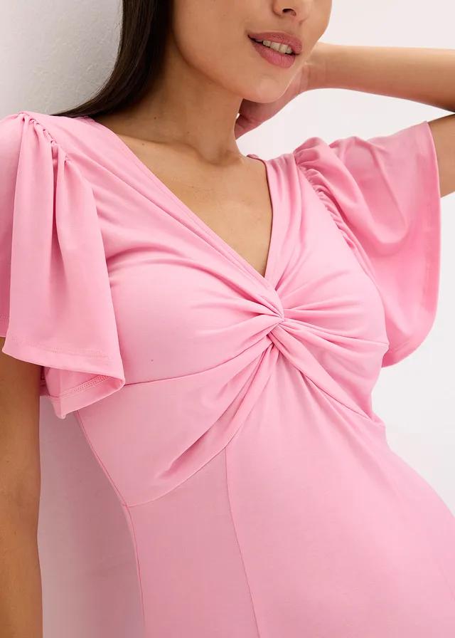 RÓŻOWA MAXI SUKIENKA V NECK SPLOT 